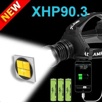 400000LM XHP90.3 LED žaromet za ponovno polnjenje USB 18650 XHP90 glavo svetilko, Baklo XHP70 močan žaromet XHP50 glavo svetilka