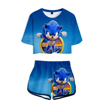 Sonic Hedgehog 3D Tiskanja Seksi 2 Delni Set Ženske Conjunto Feminino Ženske Crop Zgornji del in Hlače Določa Dve Kos Obleke Ulične