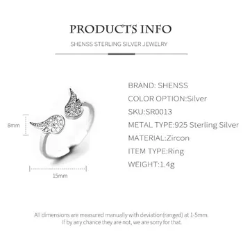 925 obroči Stilsko Sladko Cirkon Krilo Obliko Obroča S925 Sterling Srebrni Prstan za Ženske