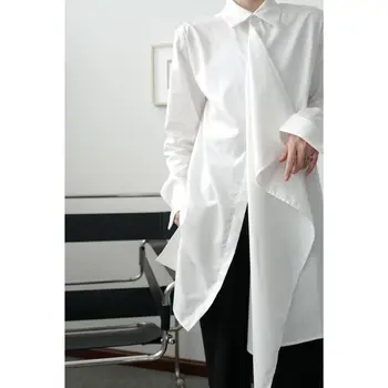 IEFB /oblačila za moške preprost nišo asimetrične plavajoče ovratnik design mid-dolžino majica za moške letnik črno bel priložnostne vrhovi 9Y3299