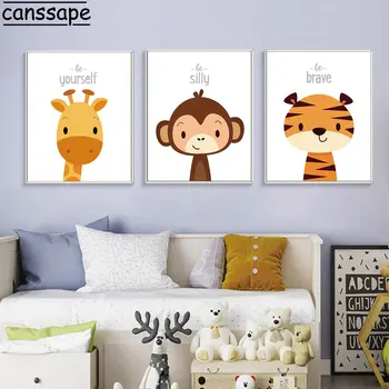 Lev, Tiger, Zebra, Žirafa Baby Živali, Platno, Tisk Vrtec Wall Art Poslikave, Nordijska Plakatov In Fotografij Otroci Soba Dekor Sliko