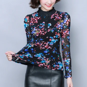 Plus Velikost Tiskane Bluze Ženska 2020 Moda Dolg Rokav Cvetlični Urad Dame Vrhovi Korejske Ženske Oblačila, Elegantno Bluzo Pozimi