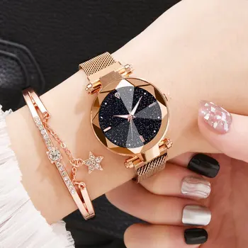 Luksuzni Zvezdnato Nebo Gledal + Zapestnica Korejskem Slogu Watch Svetlobna Moda Divje Leni Magnet Sponke Dame Watch Modni, Elegantni