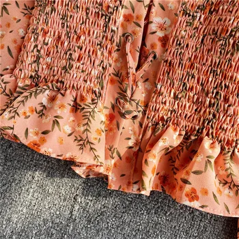 Vintage Slim čipke seksi off ramenski pomlad kratek T-Shirt cvjetnim tiskanja Ženske Vrh Tee jeseni ruffles Majica z dolgimi rokavi tshirt