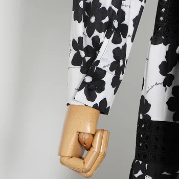 VGH Mozaik Natisnjeni Cvetlični Obleko Za Ženske Turtleneck Dolg Rokav Visoko Pasu Maxi Elegantne Obleke, Ženski 2020 Padec Moda Nova