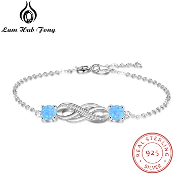 925 Sterling Srebro Infinity Zapestnice za Ženske Ustvarjene Blue Fire Opal Zapestnica Jasno CZ Srebro 925 Nakit (Lam Hub Fong)
