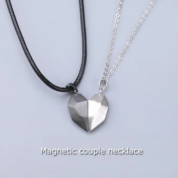 2Pcs Črni in Beli Kamen, ki Želijo Nekaj Magnetno Ogrlico Ljubitelje Srce Obesek Nekaj Močnih Magnetnih Razdalja Ogrlica