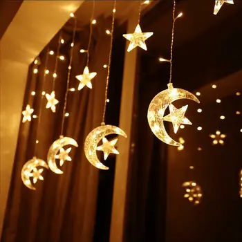 Zaprtih prostorih/na Prostem LED Star Pravljice Luči Luna Star Niz Lučka Zavese Božič Vrt Dekoracijo za Dom Stranka Počitnice Razsvetljavo