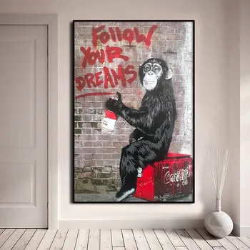 Banksy Opica Modularni Platno, Slikarsko, Plakati, Tiskanje Quadros Wall Street Art Grafiti Sliko Dnevni Sobi Doma Dekor Cuadros