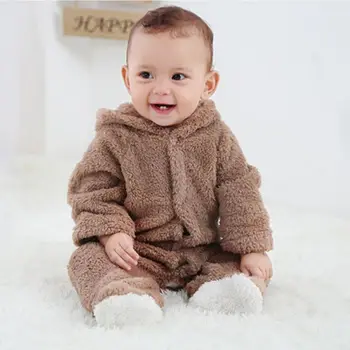 2019 Nove Zimske Otroška Oblačila Flanela Baby Boy Oblačila 3D Cartoon Živali Medved Uho Romper Jumpsuit Toplo Novorojenega Dojenčka Romper