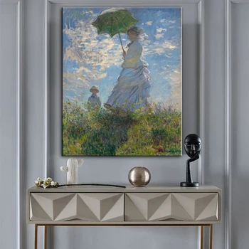 Ženska Z Suncobran Platno Umetniške Slike, Ki Jih Claude Monet Impresionizem Wall Art Platno Tiskanje Reprodukcij Za Domačo Steno Dekor