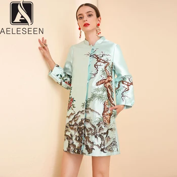 AELESEEN 2020 Pomlad Urad Dama Windbreaker vzletno-pristajalne Steze Luksuzni Plum Blossom Vezenje Mandarin Ovratnik Letnik Dolg Plašč Ženske