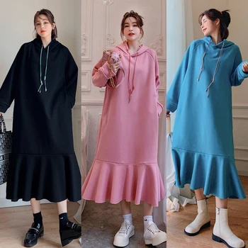 Hoodies Prevelik Majica Ženske Pozimi Toplo Runo Dolgo Kapuco Roza Kawaii Sweatshirts Obleko Femme Japonskih Modnih Oblačil