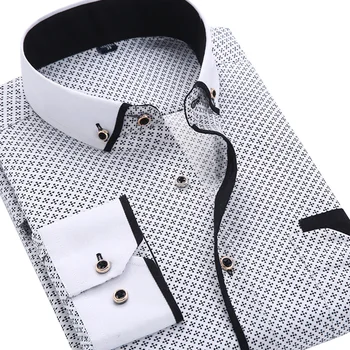 Moški Modni Priložnostne Dolgimi Rokavi Tiskano majico Slim Fit Moški Socialne Poslovno Obleko Majica blagovne Znamke Moških Oblačil Mehko Udobno 2020