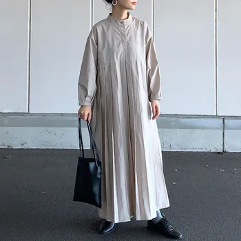 Korejske Modne Ženske Dolg Rokav Maxi Obleko Pomlad Jesen Naguban Ženske Dolga Obleka Haljo Navaden Priložnostne Lady Delo Vestiods Trendy