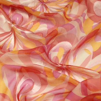 Rdeče oranžna cvetlični motiv svile požgane svilene tkanine svileno mešana tkanina,SBO073