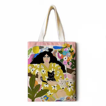Matisse oljna slika dame torba bombaž in lan nakupovalno vrečko tote vrečko visoko kakovostno zložljivo torbici