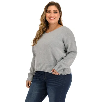 Novo 2021 pomlad jesen plus velikost pulover za ženske velik dolg rokav svoboden sivo backless plesti pulover vrhovi 4XL 5XL 6XL