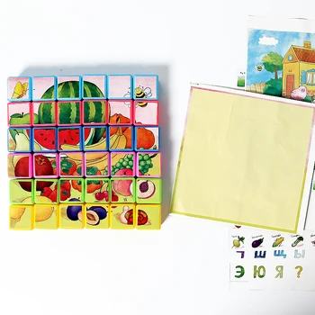 36pcs Kvadratne kocke s 5 kompleti DIY Nalepke Živali ruske Abecede Število Sadje Učenje ruskega bloki Izobraževanja za otroke