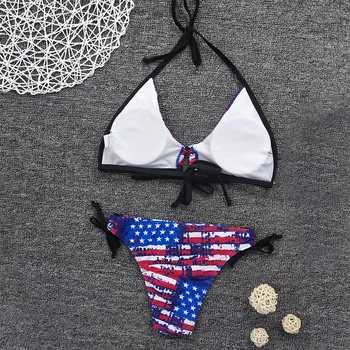 Ameriške Zastave, Tiskanje Bikini Komplet Ženske Strappy Push-up Modrc Underwire Kopalke Seksi kopalke Tangice Plažo Biquini Ženski