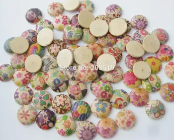 WBNNWG Flatback okrogle lesene gumbe mix 200pcs 10 mm natisnjeni cvetlični gumbi za obrt design