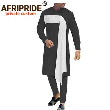 Tradicionalnih afriških Oblačila za Moške, Dashiki Plašči in Hlače 2 Kos Obleko z Dolgimi Rokavi O-Vratu Šal Plus Velikost Formalno A2016053