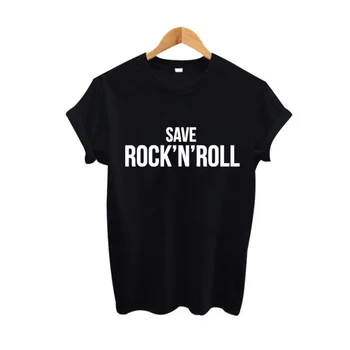 Save Rock 'N' Roll Hipster Ženske T Shirt Fall Out Boy Punk Rock Harajuku Tshirt Tumblr Hipster Ulica Črno Bela majica