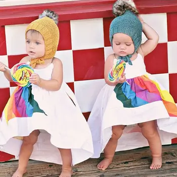 PUDCOCO Sladka Dekleta Princesa Zanko Obleko Otroci Baby Stranka Pageant Priložnostne Plaži Mavrica Tutu Obleke Sundress 1-6T