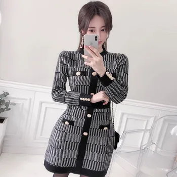 HAYBLST blagovne Znamke Ženska Obleka 2020 Jesensko Mini Seksi Obleke Za Ženske Oblačila z Dolgimi Rokavi Plus Velikost korejskem Slogu Pletenje Oblačil