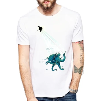 Hobotnica in hudič žarki, Kite Letenje T Srajce Moške priložnostne Vrh Kul živali design T-Shirt Za Odrasle Grafični Tshirt Oblačila
