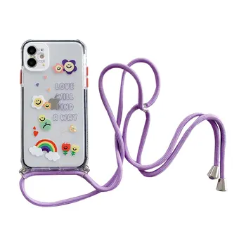 Pašček Kabel Verige Primeru Telefon za iPhone 12 Pro XS 11 Trak Ogrlica Vrvica za opaljivanje tega Mobilne Nosite Primeru, da Visi Za iPhone 7 8 mavrica Pokrov