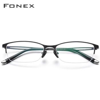 FONEX Čistega Titana Očal Okvir Moških Kvadratnih Očala Ženske Pol Rimless Pol Optični Recept Očala Okvirji Gafas 8504