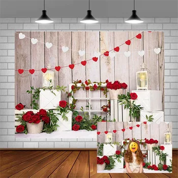 Avezano Valentinovo Okolij Baby Photo Booth Kulise Ljubezen Rose Cvetje Srca Olje Lučka Za Leseno Steno Fotografija Studio