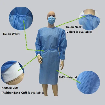 5Pcs Non-Woven SMS Sterilne Okrepljeno Razpoložljivi Kirurški Plašči Prah-Dokazilo Oblačila 45 g Modra Zaščitna Pajac Izolacije