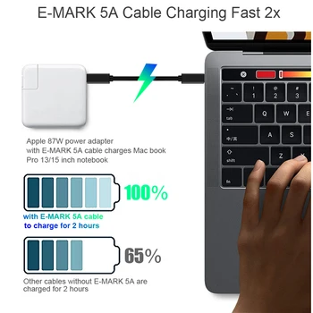 GaN Polnilnik PD Hitro Polnjenje Linija 20V 5A 100W QC4.0 Kabel za Polnjenje, E-oznaka za Tip-C Podatkovni Kabel za Macbook Xiaomi Laptop 480Mbps 2m
