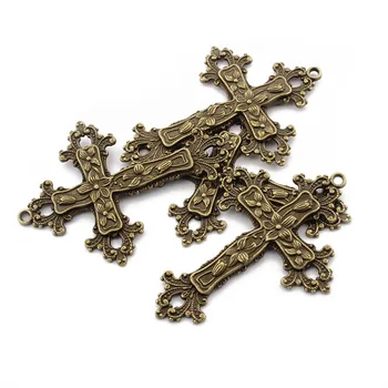 2PCS Veliko Antično Bronasto Srečo Verske Križ Čar Obesek za Ogrlico Nakit Ugotovitve, zaradi Česar 74x52mm