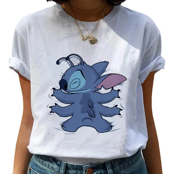 Disney Lilo & Stitch Ženske T-shirt Moda Evropi in Ameriki Pop Ulične Vrhovi Bela Prevelik Oblačila Visoko blagovne Znamke Tee majica