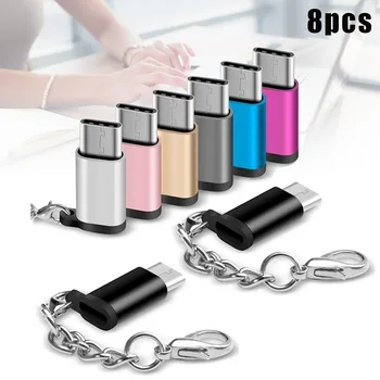 8Pcs Tip-C Moški-Micro USB Ženski Prilagodilnik Pretvornika z Keychain za Huawei Samsung NK-Nakupovanje