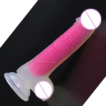 Brezbarvna Koža občutek Realističen Penis Velik Velik mehko Tekoče silikonski Vibrator S Sesalno Pokal Sex Igrače za Žensko Samozadovoljevanje