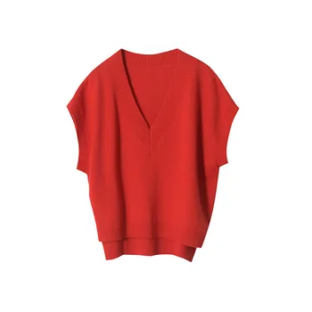 BARESKIY kašmir pulover ženske V-vratu jopica stretch zunanji pletene telovnik ženski telovnik svoboden barva brez rokavov jopica plašč