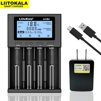 NOVO LiitoKala Lii-M4 18650 Polnilnik Zaslon LCD Univerzalni Smart Polnilec Test zmogljivosti za 3,7 V 26650 18650 21700 AA AAA itd 4slot