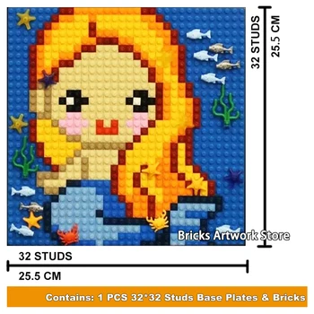 Pixel Art Mozaik Slikarstvo morska deklica Portret Številke DIY gradniki Igrače Za Dekleta Kreativna Božična Darila, 32x32 Osnovno Ploščo