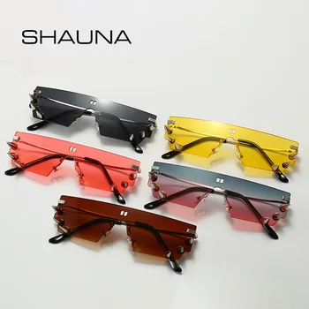 SHAUNA Edinstveno Kovice Rimless sončna Očala Modni Moški Punk Odtenki UV400