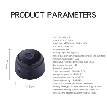 IP Mini Kamera, wifi 1080P/4K Night Vision Senzor Gibanja Kamere Zaslon Telefon App Camaras Video Nadzor Toplotne Kamere