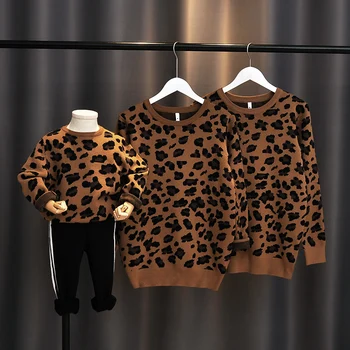 Družina oblačila Družino Videz Leopard Puloverji Družino Ujemanje Oblačila Mati, Hči, Sin Baby Fantje Dekleta Topel Zimski Plašči