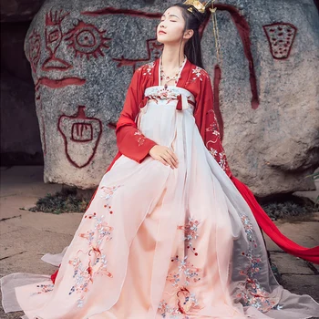 Tradicionalna Kitajska rdeča ženske Han Fu za Ženske Fotografija Obleko Pravljice, Cosplay Folk Stari Kostum Stranka Vezenje ханфу