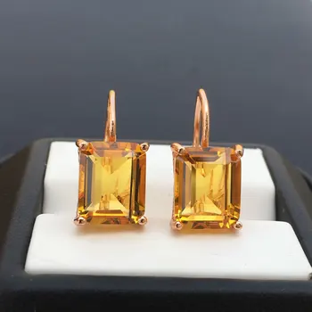 CSJ Citrine quartz gemstone Uhan Sterling Srebro 925 octagon 9*11 mm 8Ct Fine Nakit Za Ženske, Lady ali mati Party Gift Box