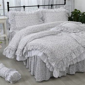 Super vroče posteljnina nabor Romantična čipka ruffle rjuhe kritje tiskanja dekorativni pillowcases Queen postelja stanja Coverlet odeja pokrovček nastavite