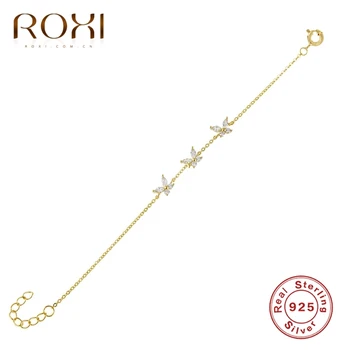 ROXI Elegantna Mini Kristali Tri Metulj Zapestnice za Ženske Zlate Zapestnice Verige 925 Sterling Srebrna Zapestnica Nakit Zapestnica