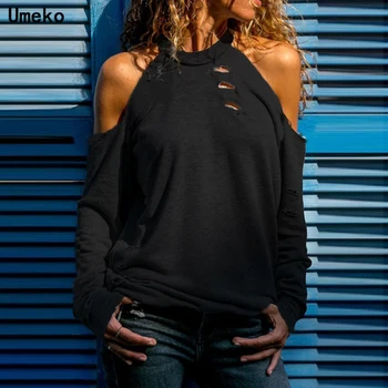 2020 Novo Modno Jesen Seksi žensko Bluzo brez naramnic Povodcem Dolg Rokav Slim Fit Vrhovi Priložnostne Ženske Bombaž Off Ramenski Bluzo